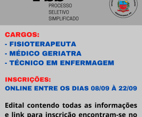 PSS para os cargos de Fisioterapeuta, Médico Geriatra e Técnico em Enfermagem.